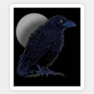 Crow design in blue and light green colors with full moon Sticker